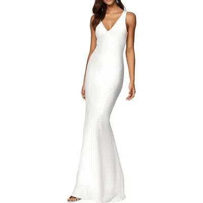 Betsy & Adam Womens Netting Embellished Evening Dress In White