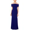 Betsy & Adam Womens Off-the-shoulder Bow-back Evening Dress In Blue