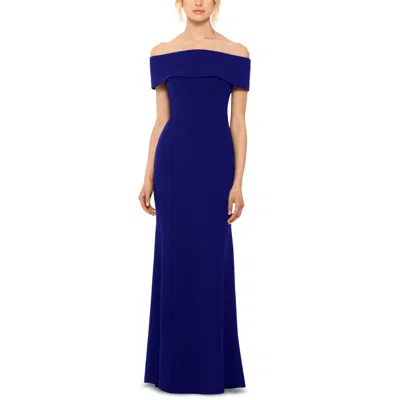 Betsy & Adam Womens Off-the-shoulder Bow-back Evening Dress In Blue