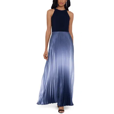 Betsy & Adam Womens Ombre Pleated Evening Dress In Blue
