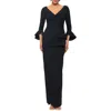Betsy & Adam Petites V-neck Scuba Long Sheath Dress In Black