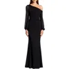 Betsy & Adam Petite One-shoulder Sheer-sleeve Evening Gown