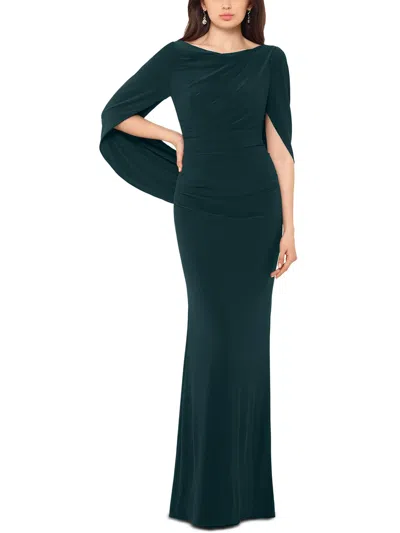 Betsy & Adam Womens Ruched Polyester Evening Dress In Green