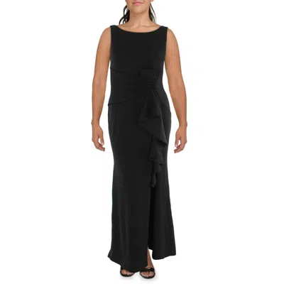 Betsy & Adam Womens Ruched Side Slit Evening Dress In Black