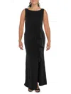 Betsy & Adam Womens Ruched Side Slit Evening Dress In Black