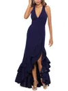 Betsy & Adam Plus Size Sleeveless Ruffled High-low Gown In Blue