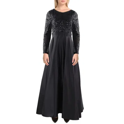 Betsy & Adam Womens Sequined Mesh Evening Dress In Black