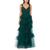 Betsy & Adam Tiered Ruffle Tulle Gown In Green