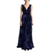 Betsy & Adam Flock Floral Metallic Crinkle Gown