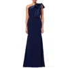 Betsy & Adam Women's Bow-trimmed One-shoulder Gown In Blue