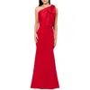 Betsy & Adam Bow One-shoulder Crepe Mermaid Gown In Red