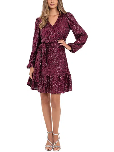 Betsy & Adam Womens Surplice Above Knee Cocktail And Party Dress In Sangria