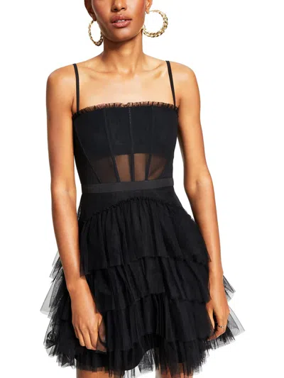 Betsy & Adam Womens Tiered Mini Cocktail And Party Dress In Black