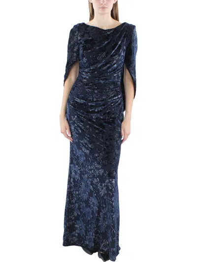 Betsy & Adam Womens Velvet Evening Dress In Blue