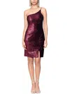 Betsy & Adam Womens Velvet Sequined Cocktail And Party Dress In White