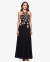 Betsy & Adam Metallic Embroidery Chiffon Gown In Black