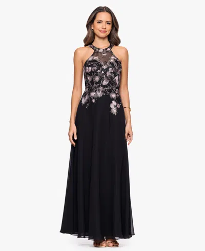 BETSY & ADAM WOMEN'SÂ LONG MESH SEQUIN EMBROIDERED SLEEVELESS DRESS