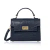 Betsy & Floss Women's Ardea Croc Top Handle Handbag In Navy Blue In Blue