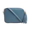 Betsy & Floss Women's Blue Verona Crossbody Tassel Bag In Denim With Nautical Strap In Blue