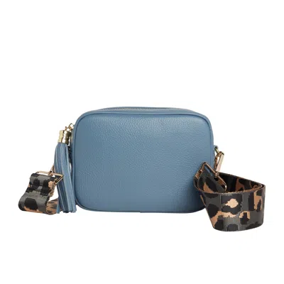 Betsy & Floss Women's Blue Verona Crossbody Tassel Denim Bag With Dark Leopard Strap