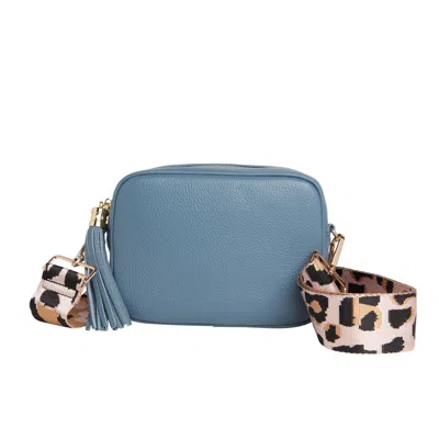 Betsy & Floss Women's Blue Verona Crossbody Tassel Denim Bag With Light Leopard Strap