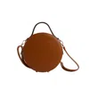 Betsy & Floss Women's Brown Rome Round Circle Crossbody Bag In Tan With Green Stripe Strap In Brown