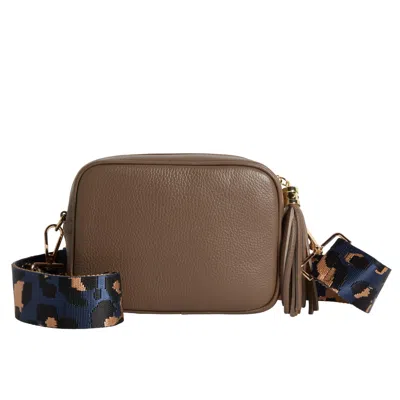 Betsy & Floss Women's Brown Verona Crossbody Dark Taupe Tassel Bag With Dark Blue Leopard Strap