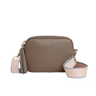Betsy & Floss Women's Brown Verona Crossbody Dark Taupe Tassel Bag With Pastel Pink Strap