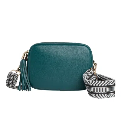 Betsy & Floss Women's Green Verona Crossbody Tassel Teal Bag With Black And White Chevron Strap