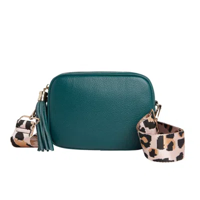 Betsy & Floss Women's Green Verona Crossbody Tassel Teal Bag With Light Leopard Strap