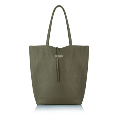 BETSY & FLOSS WOMEN'S MILAN - SOFT LEATHER TOTE BAG IN OLIVE GREEN SILVER HARDWARE