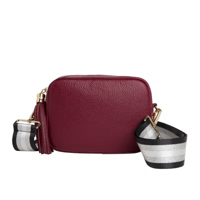 Betsy & Floss Women's Red Verona Crossbody Burgundy Tassel Bag With Black & Silver Sparkle Strap