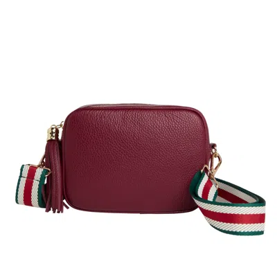 Betsy & Floss Women's Red Verona Crossbody Burgundy Tassel Bag With Green Stripe Strap