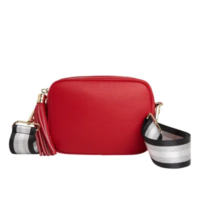 Betsy & Floss Women's Verona Crossbody Red Tassel Bag With Black & Silver Sparkle Strap