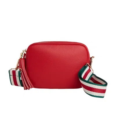 Betsy & Floss Women's Verona Crossbody Red Tassel Bag With Green Stripe Strap