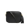 Betsy & Floss Women's Verona Crossbody Tassel Bag In Black With Green Stripe Strap In Black