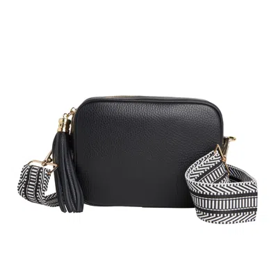 Betsy & Floss Women's Verona Crossbody Tassel Black Bag With Black & White Chevron Strap