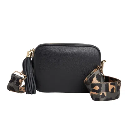 Betsy & Floss Women's Verona Crossbody Tassel Black Bag With Dark Leopard Strap