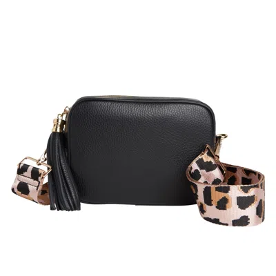 Betsy & Floss Women's Verona Crossbody Tassel Black Bag With Light Leopard Strap
