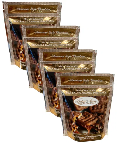 Betsy Ann Chocolates Classic Sea Salt Caramel Pretzels, 4 Pack In Transparent