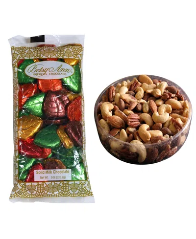Betsy Ann Chocolates Harvest Milk Chocolate Foil Leaves Deluxe Mixed Nuts, 2 Piece Set In No Color
