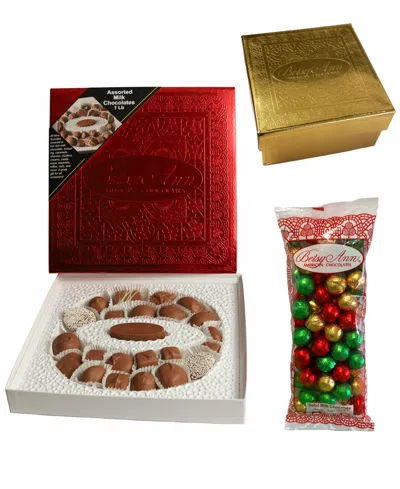Betsy Ann Chocolates Holiday Milk Chocolate Assortment, Foil Christmas Balls, Boxed Milk Pretzels, 3 Piece Set In No Color
