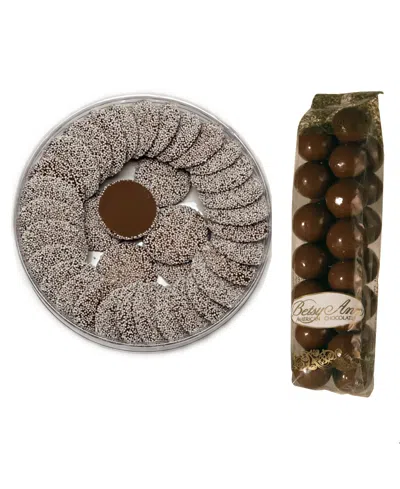Betsy Ann Chocolates Traditional Milk Non Pareils And Gourmet Malted Milk Balls, 10 Oz. In Transparent