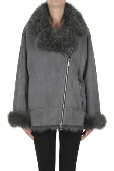 Betta Corradi Biker Style Eco-suede Jacket In Gray