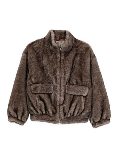 BETTA CORRADI BROWN FAUX FUR BOMBER JACKET