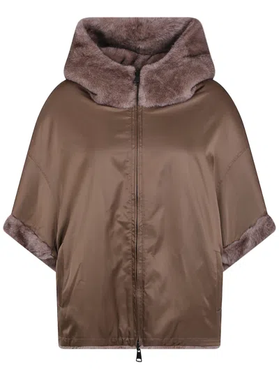Betta Corradi Coat Zipped Hooded "dudu" In Brown
