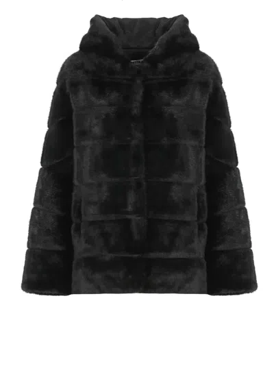 Betta Corradi Hooded Faux-fur Jacket In Black