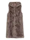 Betta Corradi Hooded Sleeveless Coat In Plush Faux Fur In Blue