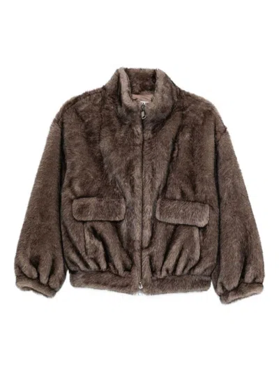 Betta Corradi Faux Fur Bomber Jacket In Brown
