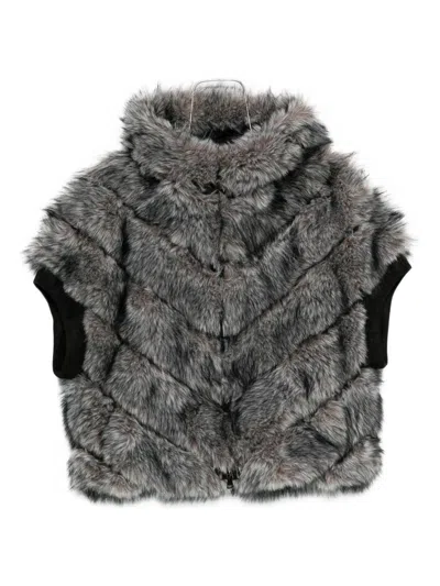 Betta Corradi Chevron Faux Fur Coat In Gray